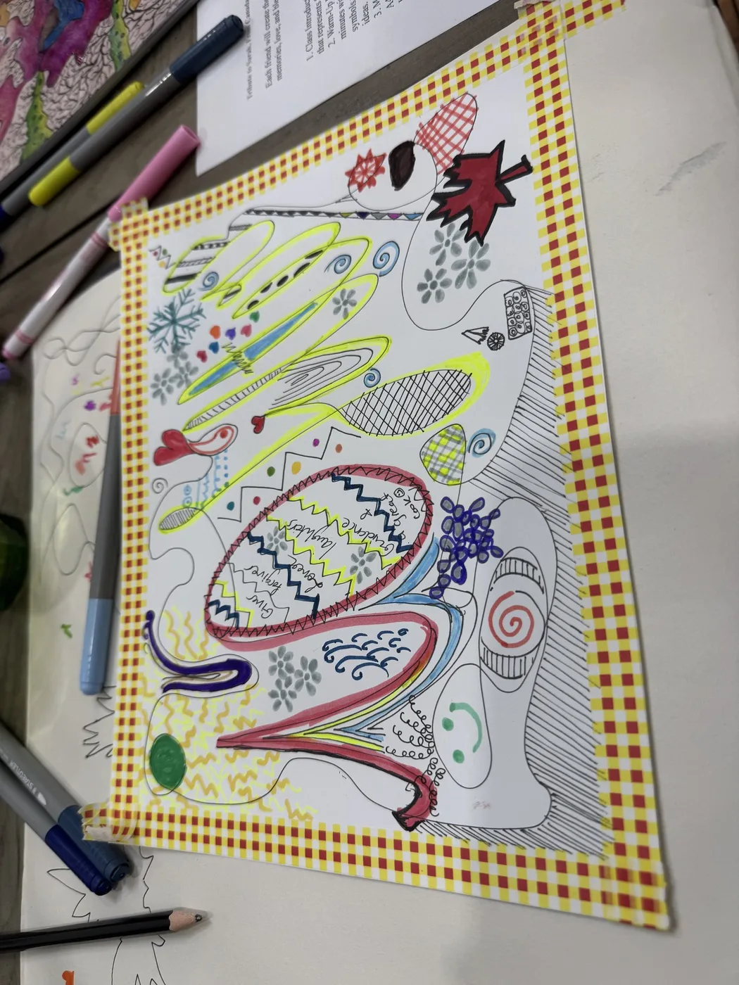 Neon doodle with handwritten words about friendship