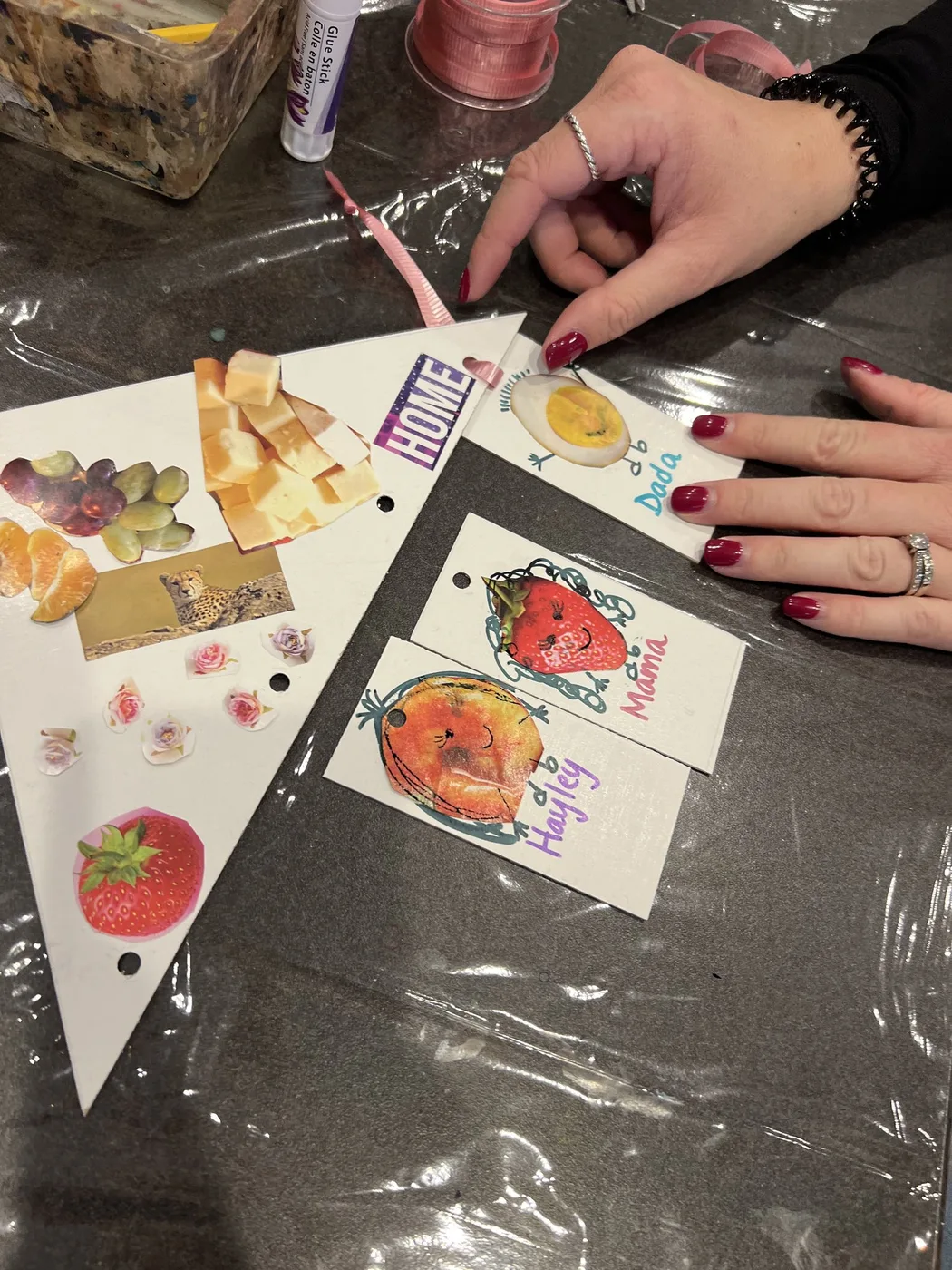 Pennant with fruit cut-outs and hand-drawn tags