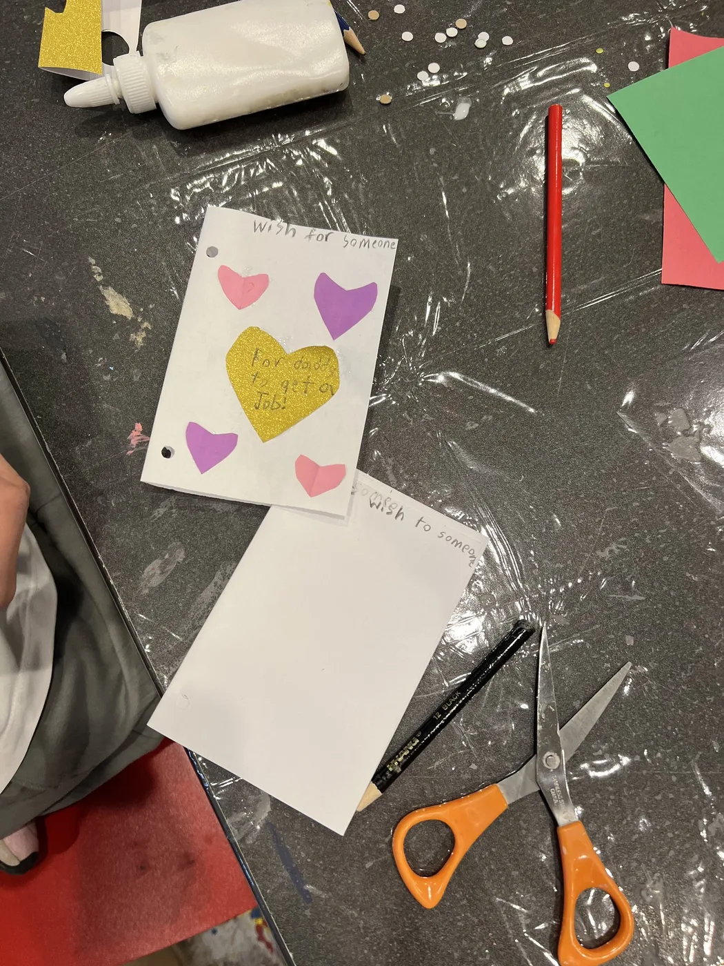Heart wish card with scissors and pencils