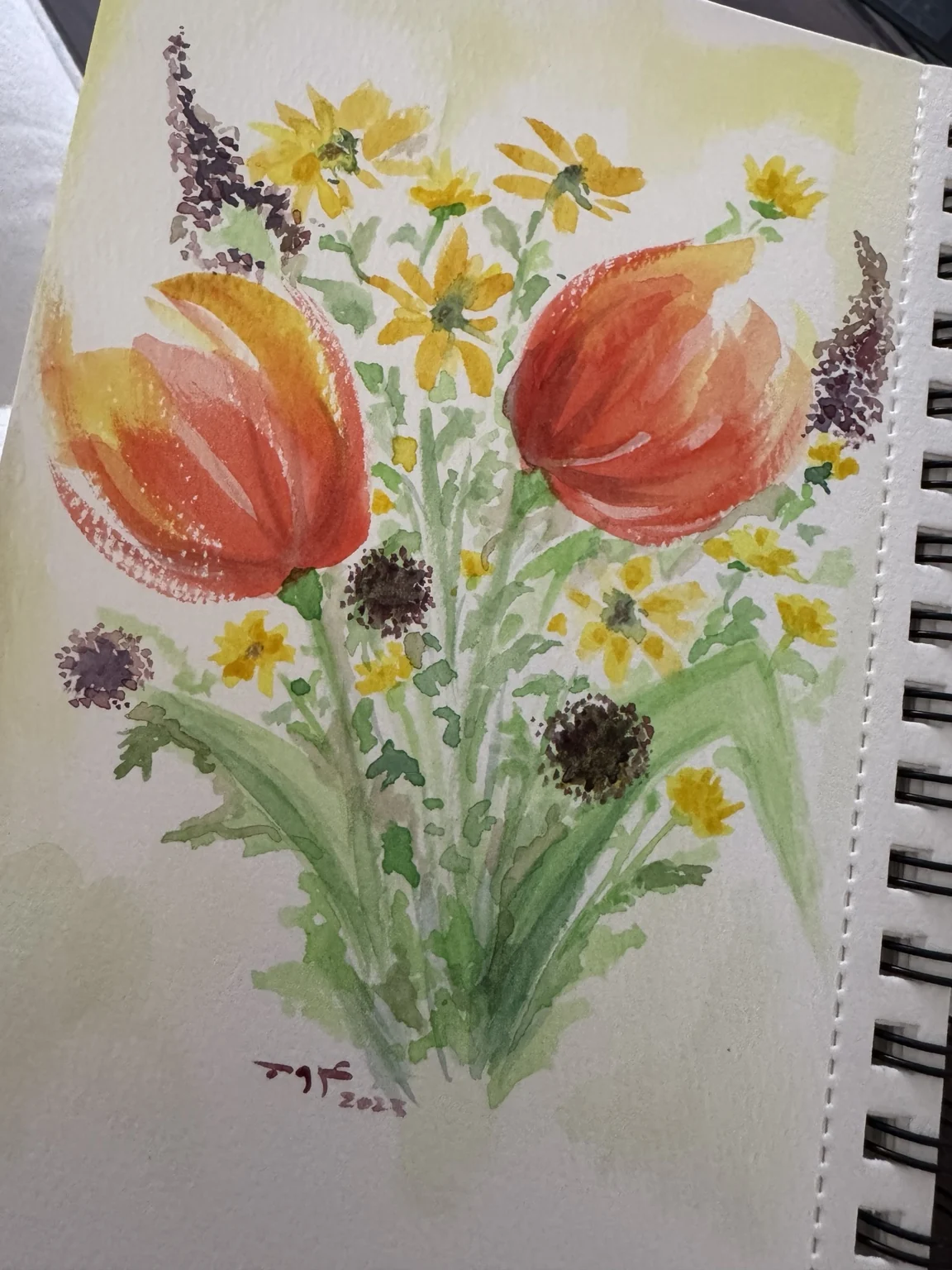 Original bouquet watercolour in a sketchbook