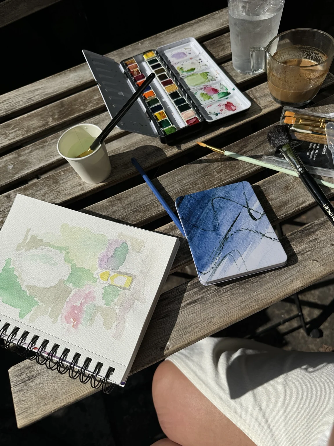 First watercolour washes on the courtyard drawing