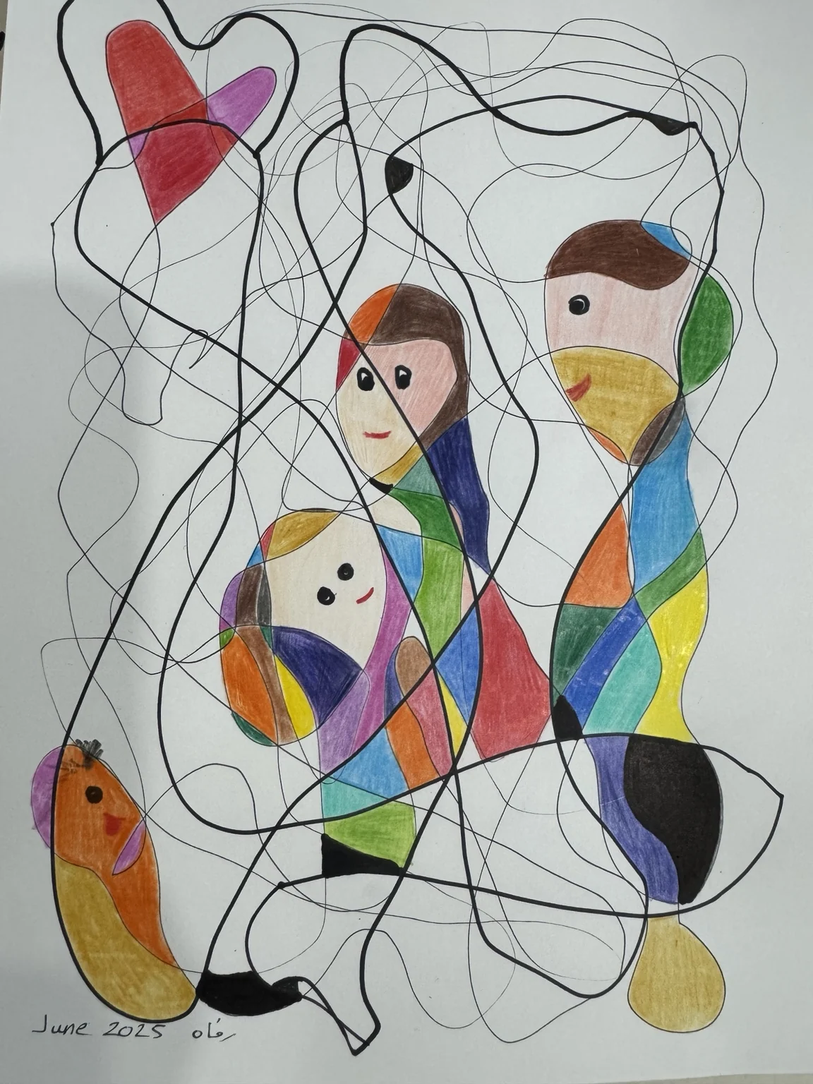 The completed page of faces.