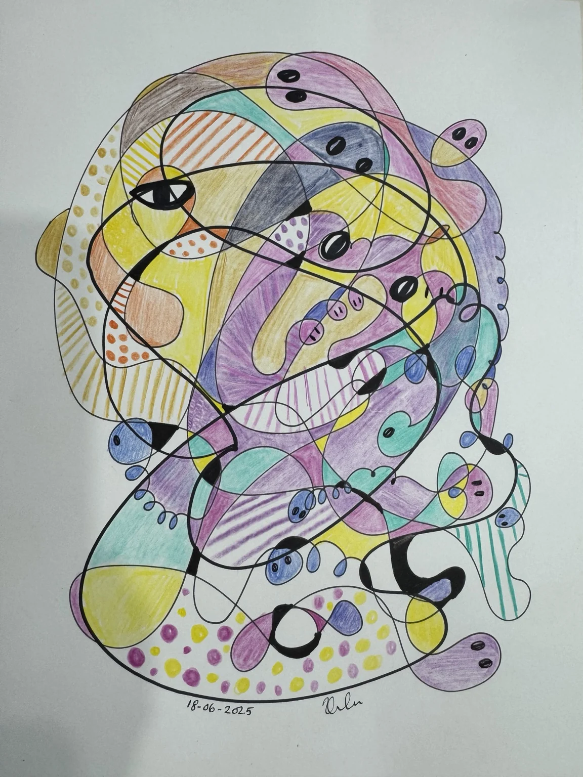 The completed page of looping lines.